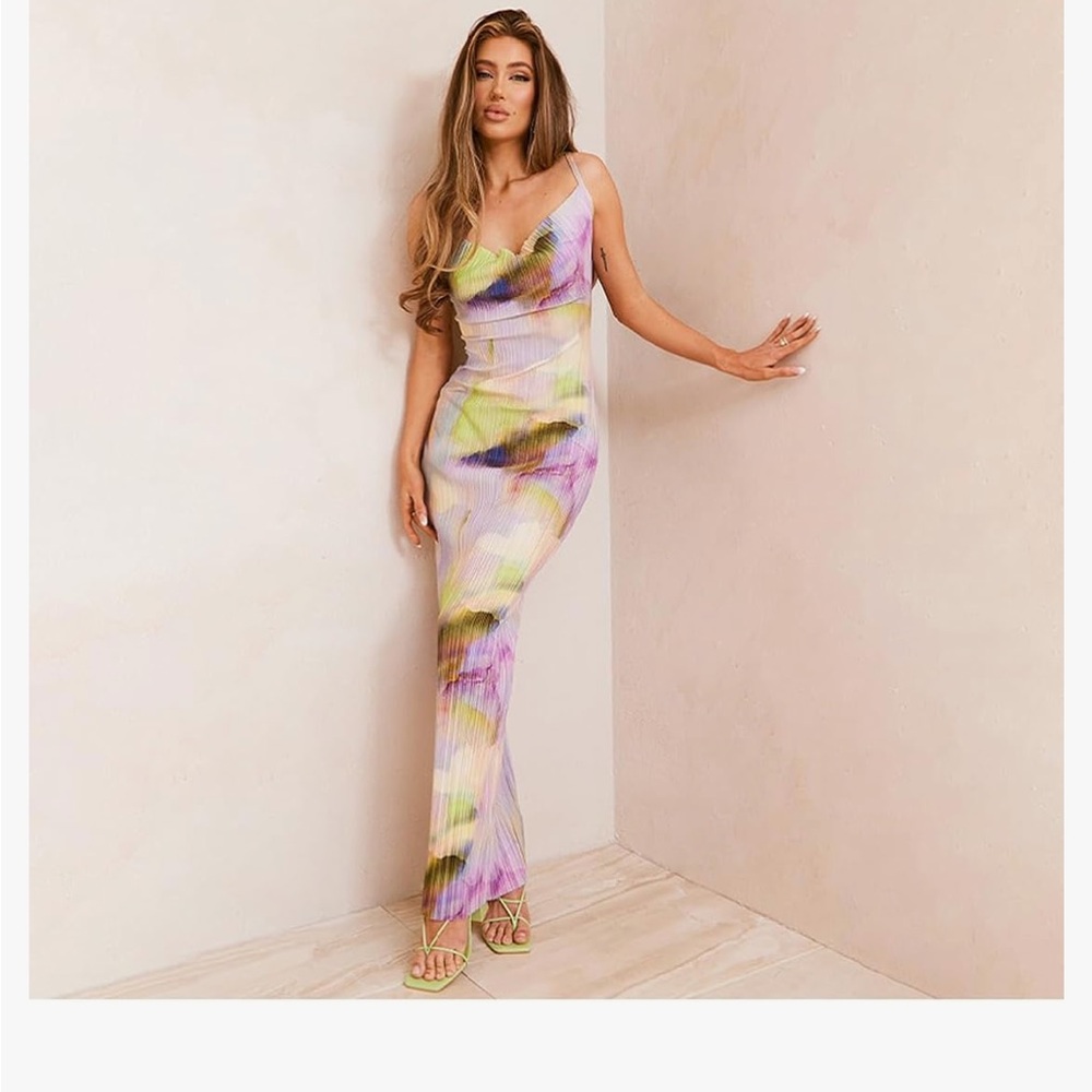 Multi colored pleated maxi dress